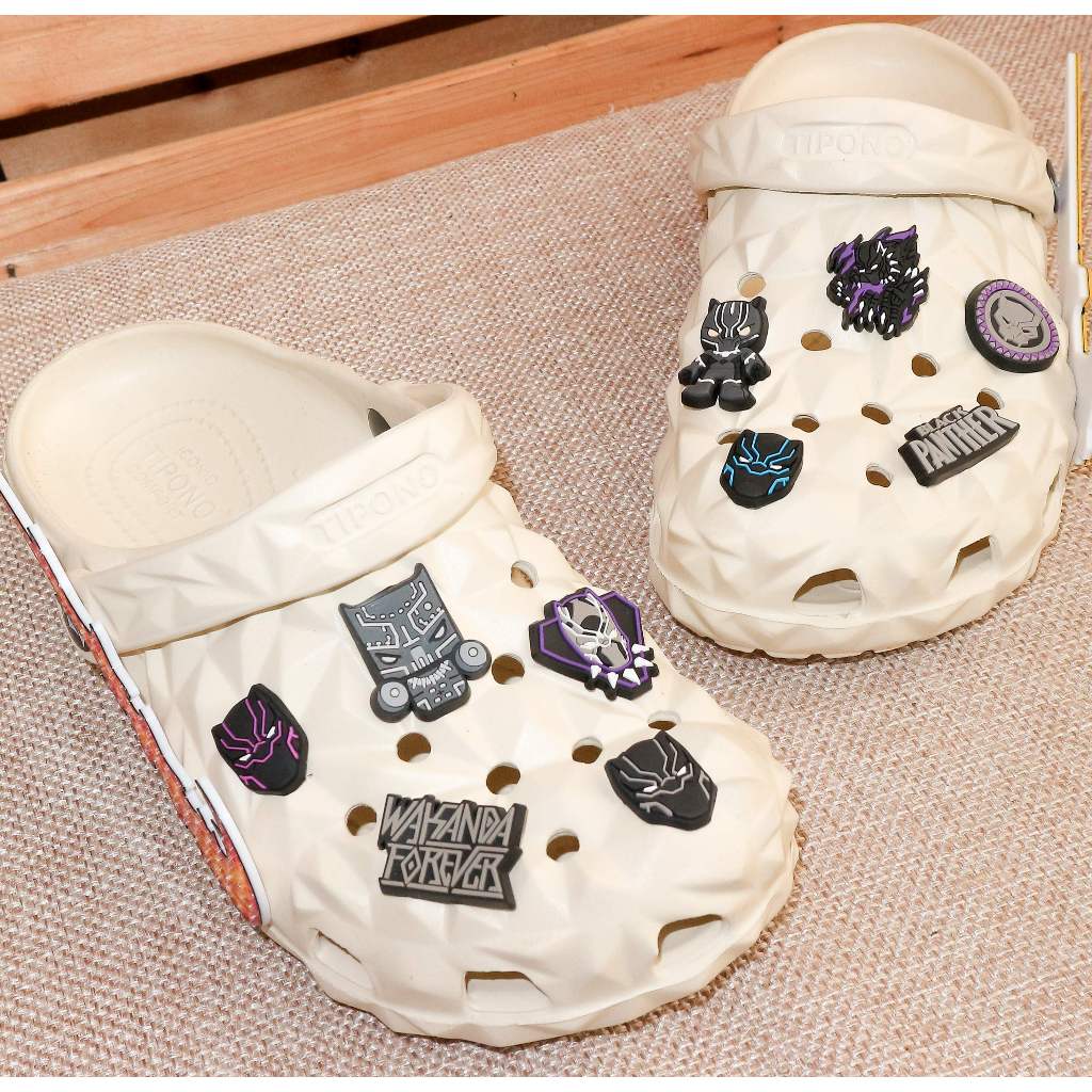 Set charm gắn dép cross BÁO ĐEN, Nút gắn sticker marvel dép cross trang trí hoạt hình CROSS TREND