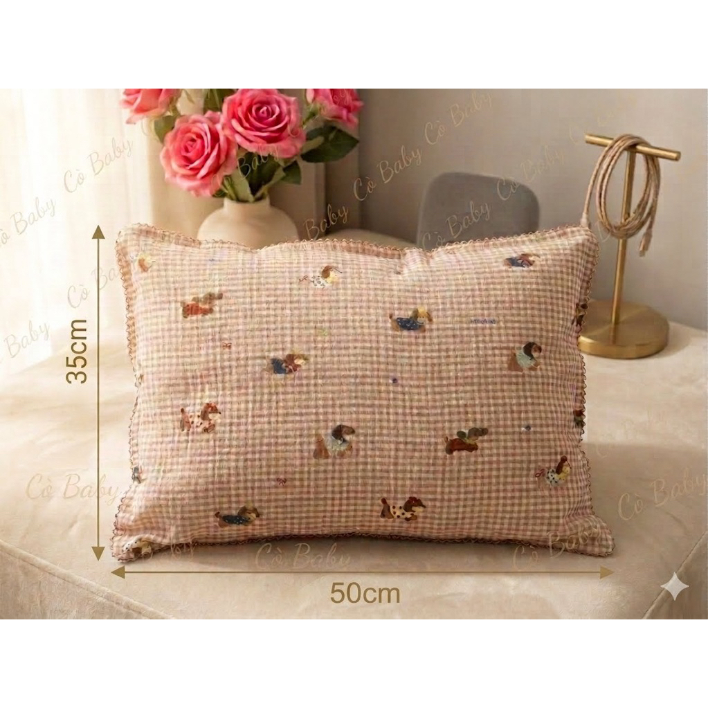 [CÒ BABY] GỐI LÔNG VŨ XÔ MUSLIN 35x50CM CHO BÉ TỪ 2-10 TUỔI