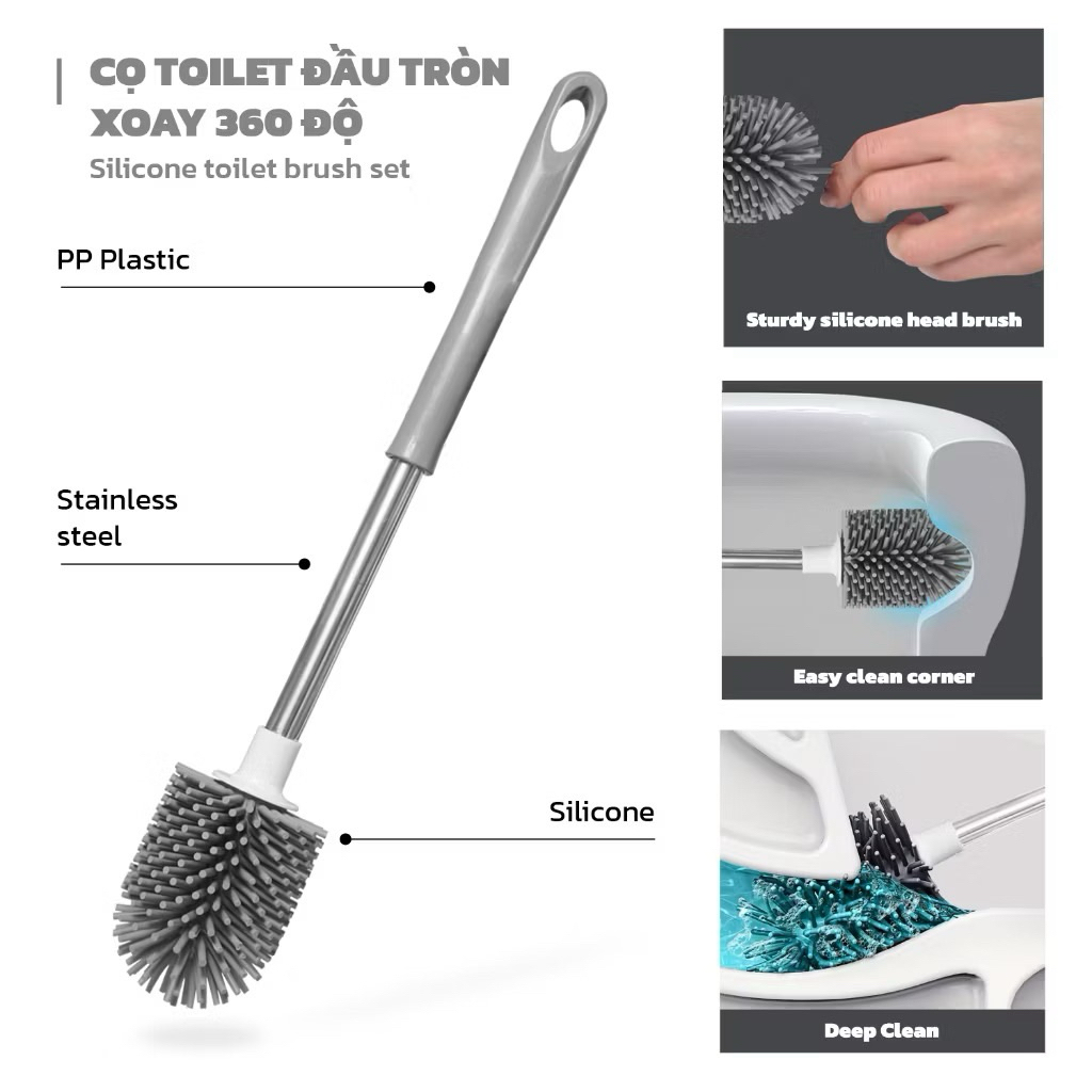 Cọ toilet đầu tròn silicone chống trầy bồn cầu Vinasu