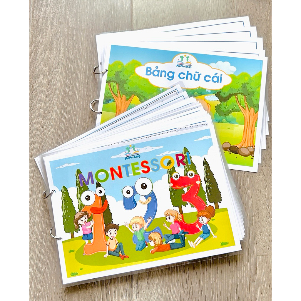 COMBO Toán + Tiếng Việt, Bộ Học Liệu Montessori Bóc Dán, Phát Triển Tư Duy Từ Sớm Cho Bé 1-6 Tuổi