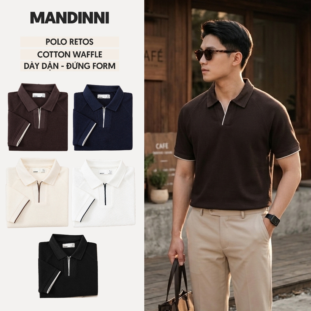 [NEW] Áo Thun Nam Cao Cấp Polo RETOS vải cotton waffle cao cấp Cổ Bẻ MANDINNI Menswear