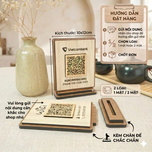 Bảng gỗ khắc mã QR Code thanh toán, QR kết nối wifi đế bàn đặt theo yêu cầu