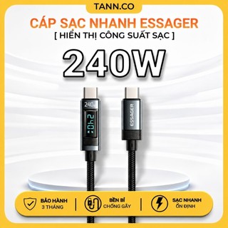 [240W] Cáp Sạc ESSAGER TypeC to TypeC - Sạc Nhanh Lên Đến 240W (Hiển Thị Công Suất Sạc)