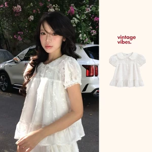 Áo babydoll cổ bèo thêu hoa boi Viory Top ୨୧ by Vintagevibes.