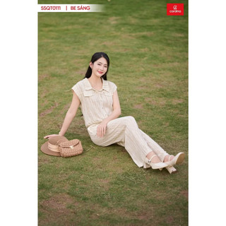 5SQT01 Set đồ bộ nữ CARDINA đũi kẻ sơ mi tay liền quần suông trẻ trung năng động 5SQT01