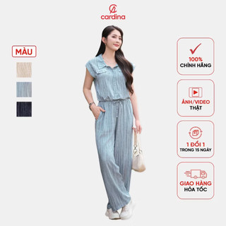 5SQT01 Set đồ bộ nữ CARDINA đũi kẻ sơ mi tay liền quần suông trẻ trung năng động 5SQT01