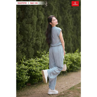 5SQT01 Set đồ bộ nữ CARDINA đũi kẻ sơ mi tay liền quần suông trẻ trung năng động 5SQT01