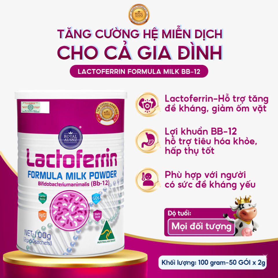 SỮA LACTOFERRIN ROYAL AUSNZ (50 GÓI x 2G) – TĂNG ĐỀ KHÁNG, HỖ TRỢ TIÊU HÓA, PHÙ HỢP MỌI ĐỐI TƯỢNG