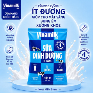 [Chỉ Giao HCM] Sữa Dinh Dưỡng Vinamilk Ít Đường 220ml - Thùng 48 Bịch