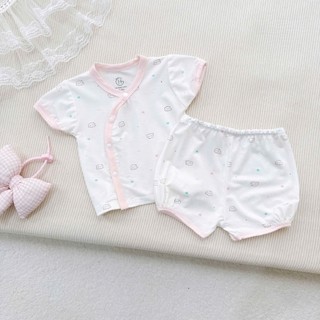 Bộ sơ sinh cộc tay khuy chéo phối tay cộc hè chất liệu thun cotton co giãn thoáng mát mềm mịn cao cấp cho bé 3-9kg