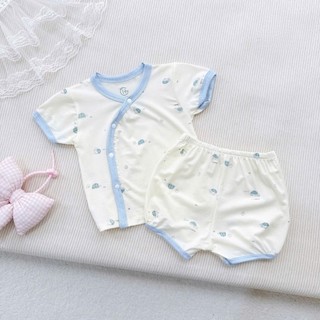Bộ sơ sinh cộc tay khuy chéo phối tay cộc hè chất liệu thun cotton co giãn thoáng mát mềm mịn cao cấp cho bé 3-9kg