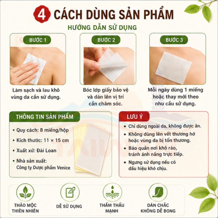 Cao dán Đài Loan giảm nhức mỏi Rễ Nhất Điều Căn Long Jin Pai 8 miếng/ túi