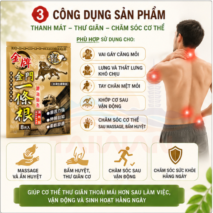 Cao dán Đài Loan giảm nhức mỏi Rễ Nhất Điều Căn Long Jin Pai 8 miếng/ túi