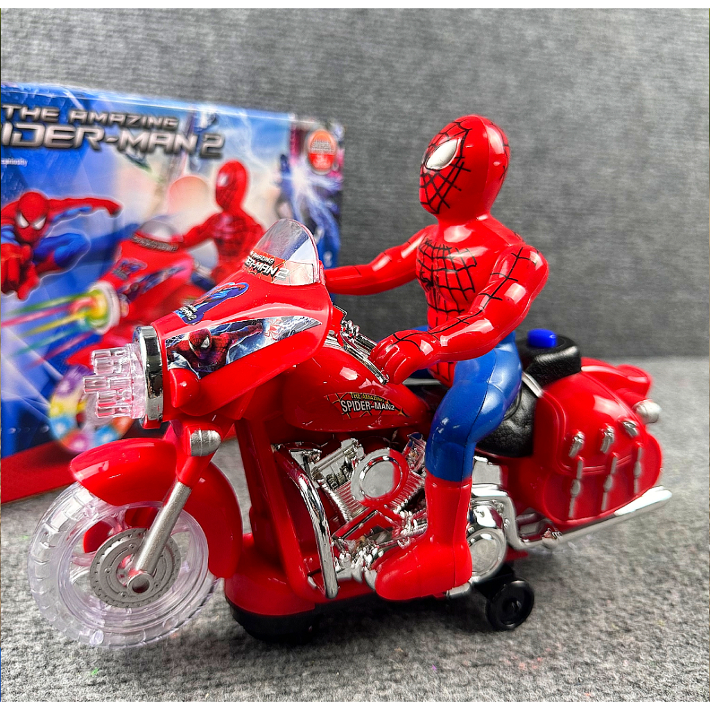 Xe Mô Tô Người Nhện Spider Man Có Đèn Nhạc Chạy Pin | Đồ Chơi Siêu Anh Hùng Cho Bé