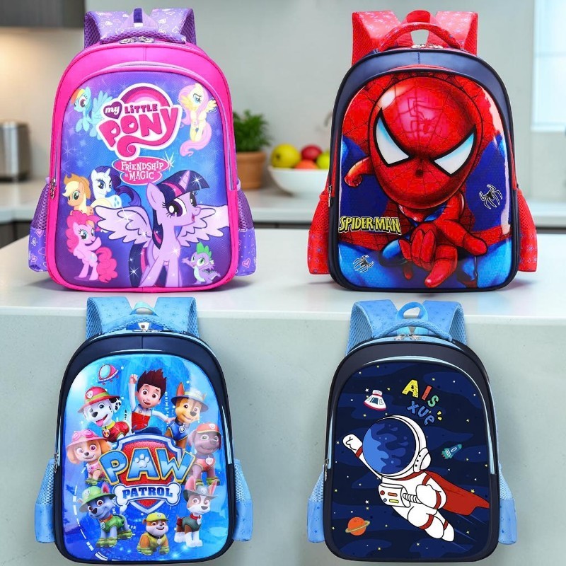 Balo đi học bé trai và bé gái hình, kuromi, Spiderman ,phi hành gia, chó cứu hộ lớp 1 tới lớp 3