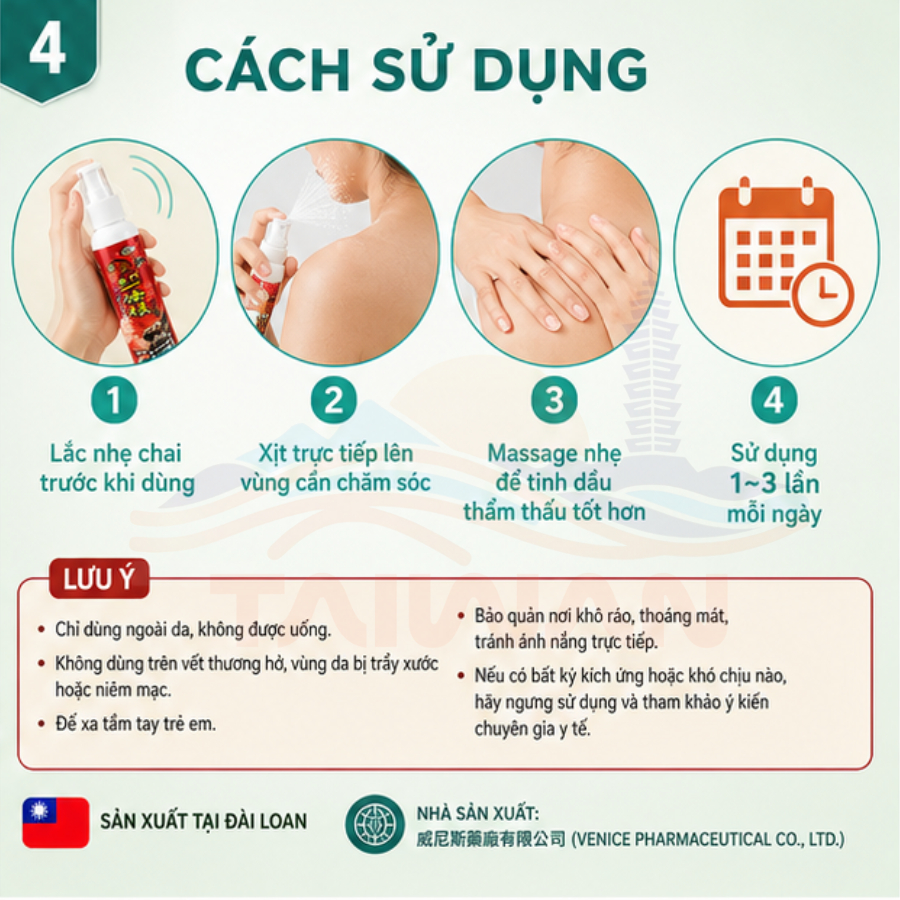 Chai xịt tinh dầu giảm nhức mỏi NHẤT ĐIỀU CĂN - Đài Loan 120 ML/ Chai