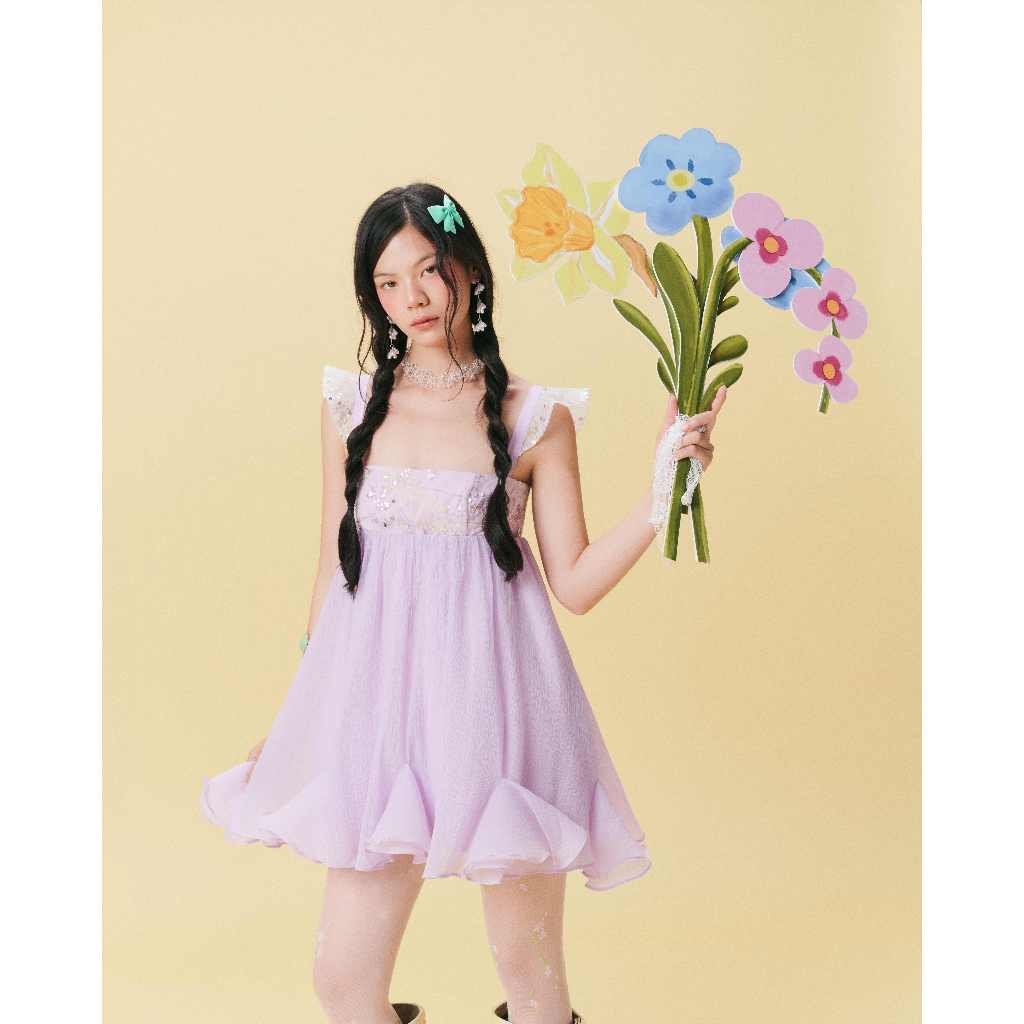 [Wabitales] Lilac Dress - Đầm voan tím lilac đính kim sa tiểu thư fairycore