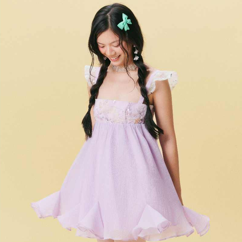 [Wabitales] Lilac Dress - Đầm voan tím lilac đính kim sa tiểu thư fairycore