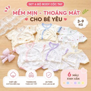 Bộ sơ sinh cộc tay khuy chéo phối tay cộc hè chất liệu thun cotton co giãn thoáng mát mềm mịn cao cấp cho bé 3-9kg