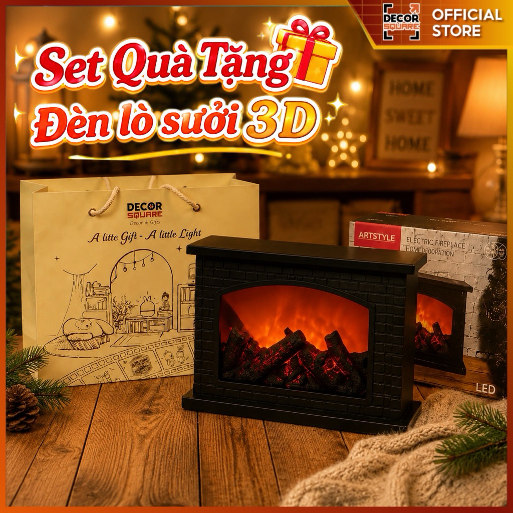 Đèn lò sưởi 3D mô phỏng ngọc lửa ấm áp phong cách Bắc Âu, Cozy | Quà tặng decor | Quà tặng tân gia | Quà tặng sinh nhật