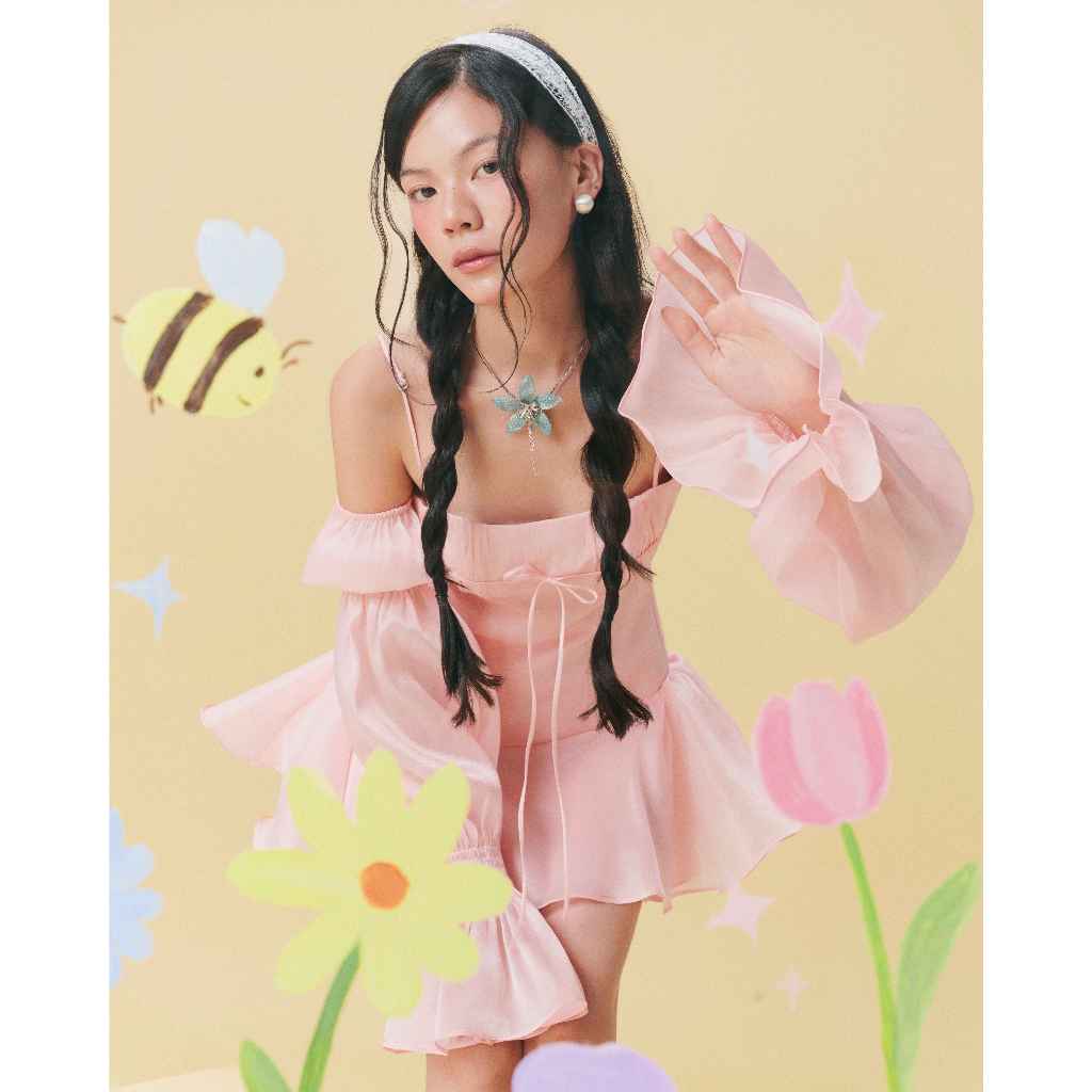 [Wabitales] Poppy Dress - Đầm voan hồng dáng xoè nữ tính mặc đi chơi