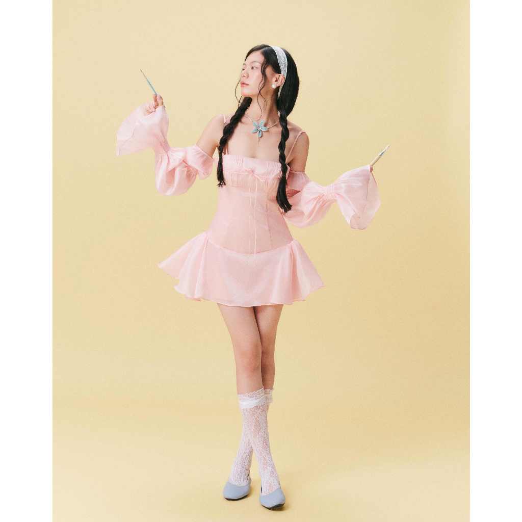 [Wabitales] Poppy Dress - Đầm voan hồng dáng xoè nữ tính mặc đi chơi