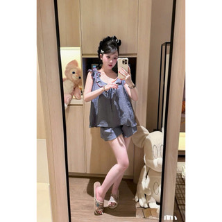 •𝙆𝙞𝙣𝙜𝙨𝙝𝙤𝙥𝙗𝙚𝙖𝙪𝙩𝙮•Set Bộ Ngủ Xanh Viền Đỏ Cute QC