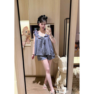 •𝙆𝙞𝙣𝙜𝙨𝙝𝙤𝙥𝙗𝙚𝙖𝙪𝙩𝙮•Set Bộ Ngủ Xanh Viền Đỏ Cute QC