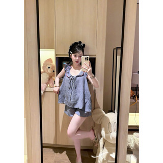•𝙆𝙞𝙣𝙜𝙨𝙝𝙤𝙥𝙗𝙚𝙖𝙪𝙩𝙮•Set Bộ Ngủ Xanh Viền Đỏ Cute QC