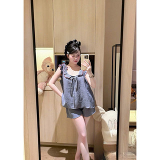 •𝙆𝙞𝙣𝙜𝙨𝙝𝙤𝙥𝙗𝙚𝙖𝙪𝙩𝙮•Set Bộ Ngủ Xanh Viền Đỏ Cute QC