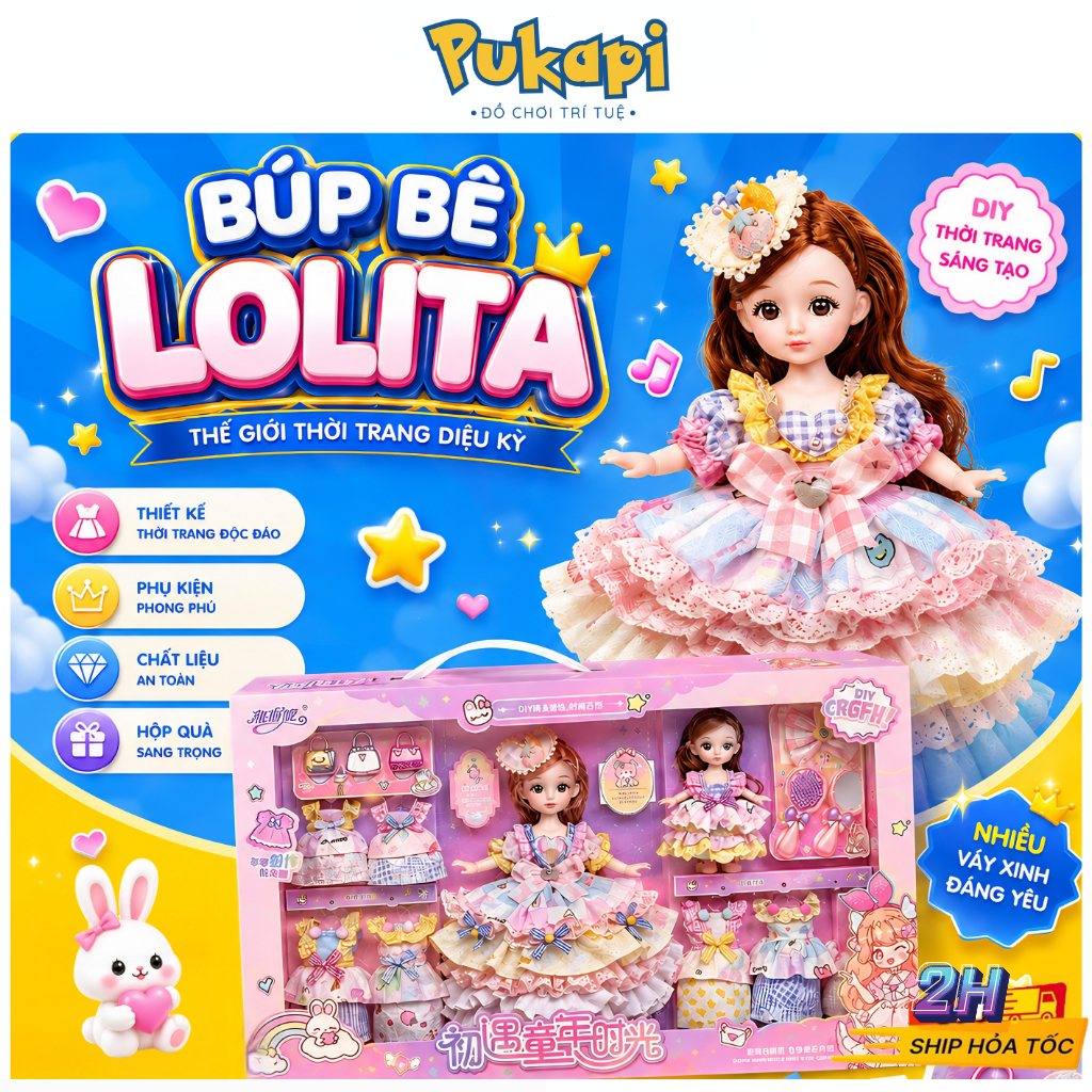 Đồ Chơi Búp Bê Công Chúa Lolita Hộp Quà Siêu To Quà Tặng Cho Bé Đáng Yêu Dễ Thương - Đồ Chơi Cho Bé PUKAPI