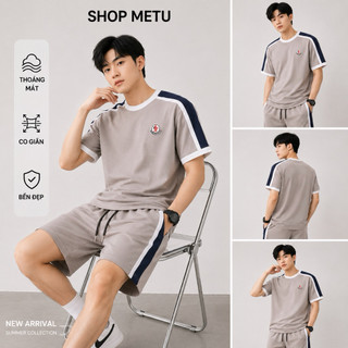 [Mở Bán] Bộ Đồ Nam Nữ Cổ Tròn Phối Pha Tay Nhẹ Nhàng , Chất Liệu Cá Sấu Poly Thoáng Mát Mềm Mịn , Phù Hợp 4 Mùa