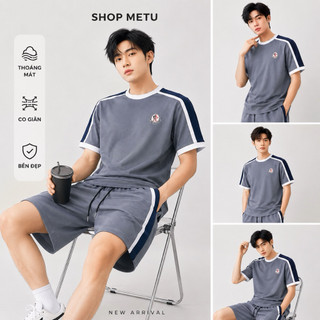 [Mở Bán] Bộ Đồ Nam Nữ Cổ Tròn Phối Pha Tay Nhẹ Nhàng , Chất Liệu Cá Sấu Poly Thoáng Mát Mềm Mịn , Phù Hợp 4 Mùa