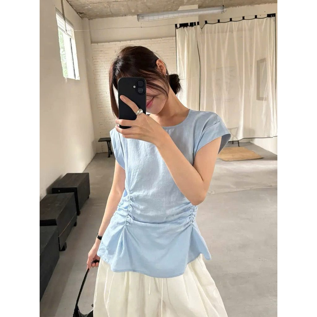 Áo cộc xanh nhún eo Onni st