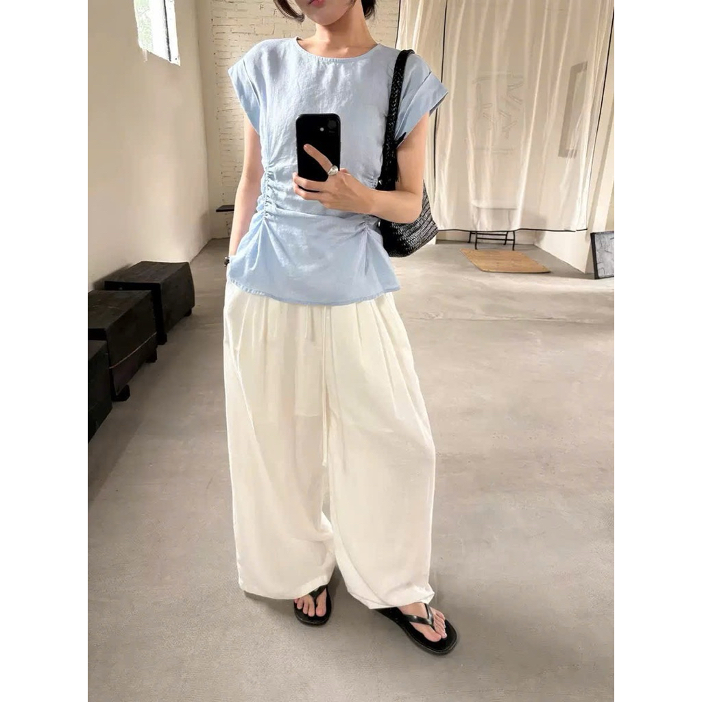 Áo cộc xanh nhún eo Onni st