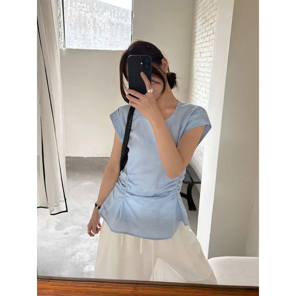 Áo cộc xanh nhún eo Onni st