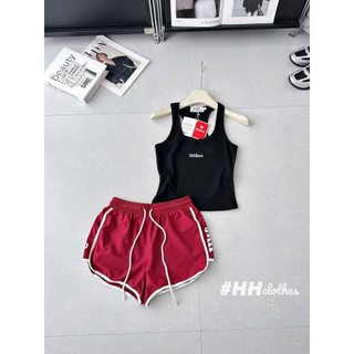 Sét thể thao áo mềm kèm quần sooc cạp chun viền