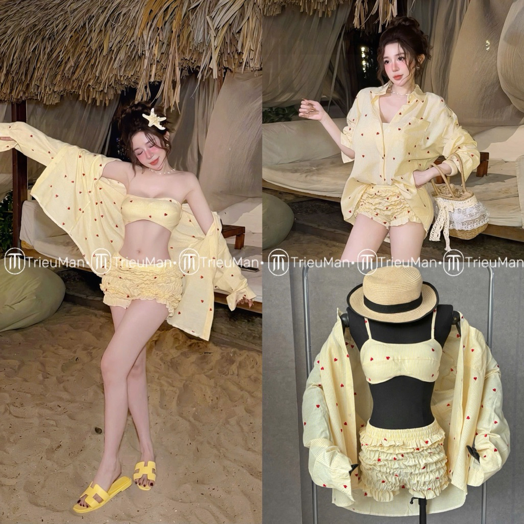 Khởi động mùa hè con set bkn kèm sơmi thêu tim 3 màu bùng cháy mùa hè khách ơi.Đi chơi,đi bỉn đều okila nha😋