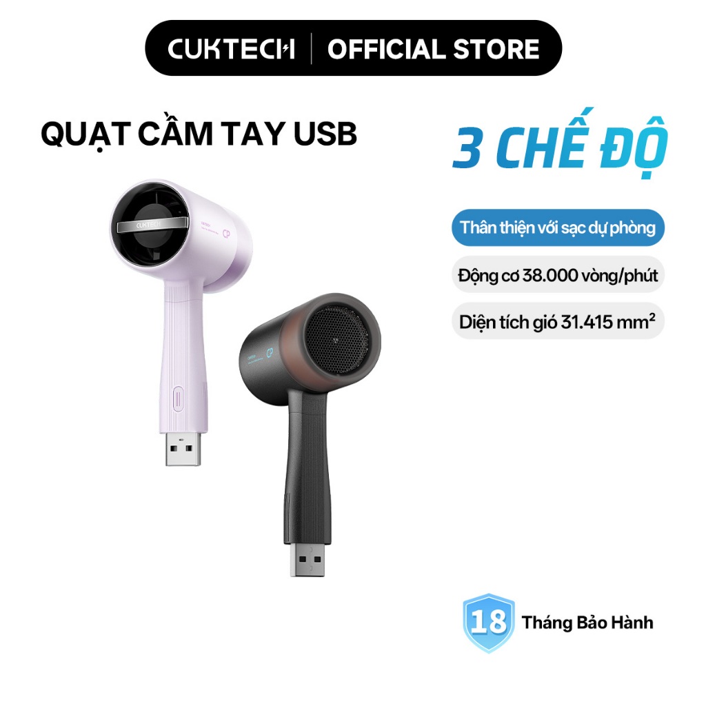 CUKTECH Quạt Cầm Tay Mini Ngoài Trời USB – 3 Cấp Độ Gió, Tương Thích Powerbank, Quạt Di Động