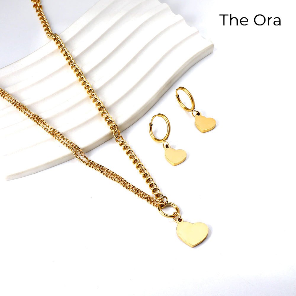 Bộ Dây chuyền hoa tai Golden Heartbeat mạ vàng 18K - ORA AS022