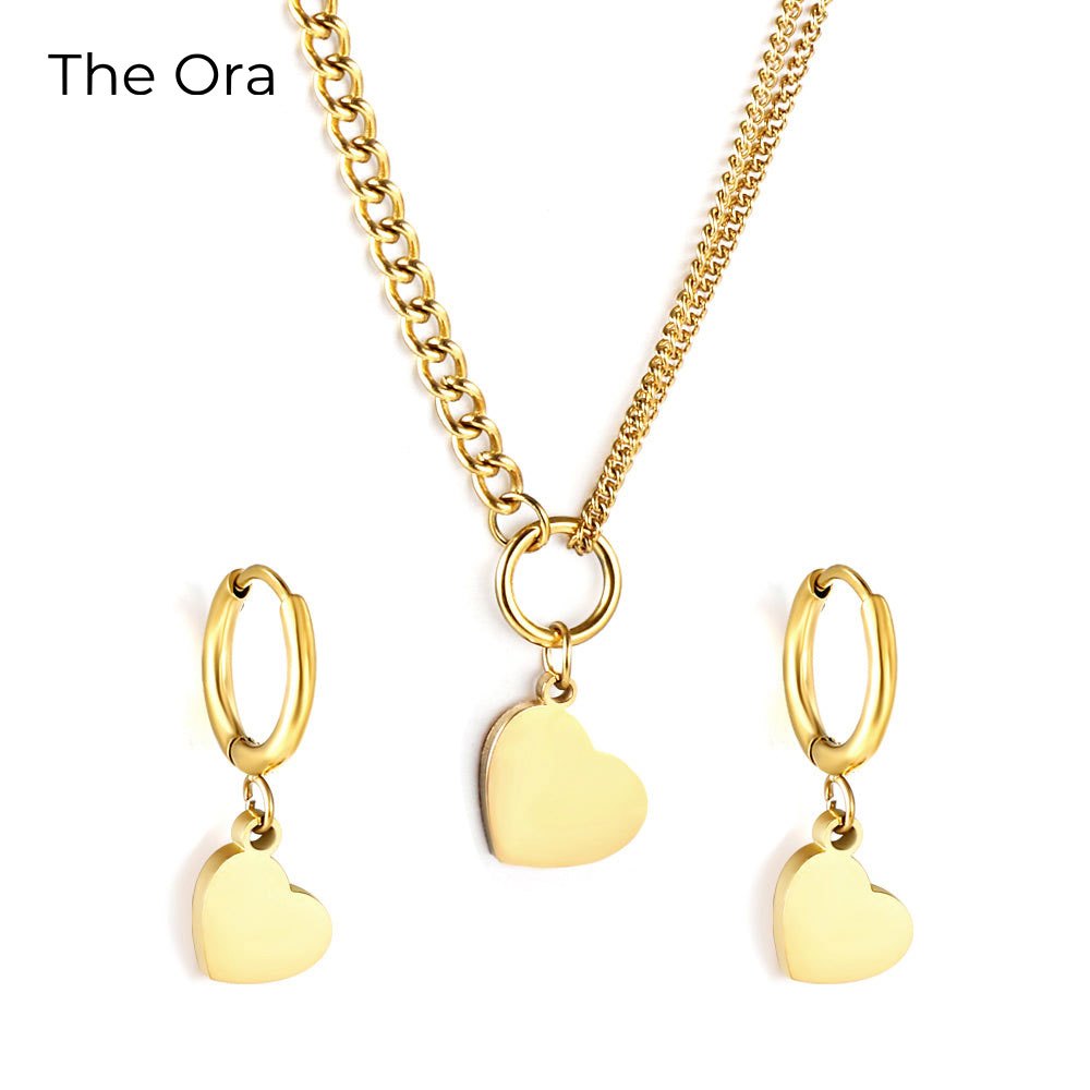 Bộ Dây chuyền hoa tai Golden Heartbeat mạ vàng 18K - ORA AS022