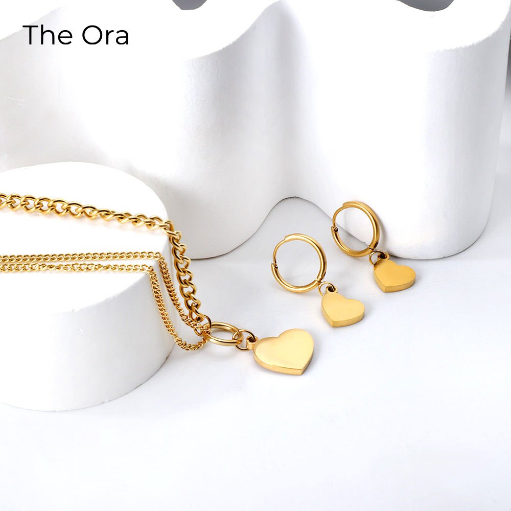 Bộ Dây chuyền hoa tai Golden Heartbeat mạ vàng 18K - ORA AS022