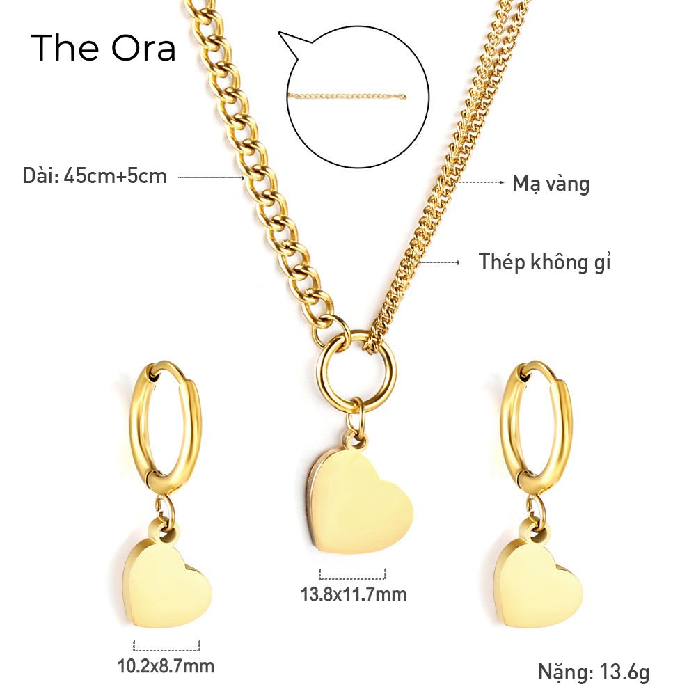 Bộ Dây chuyền hoa tai Golden Heartbeat mạ vàng 18K - ORA AS022
