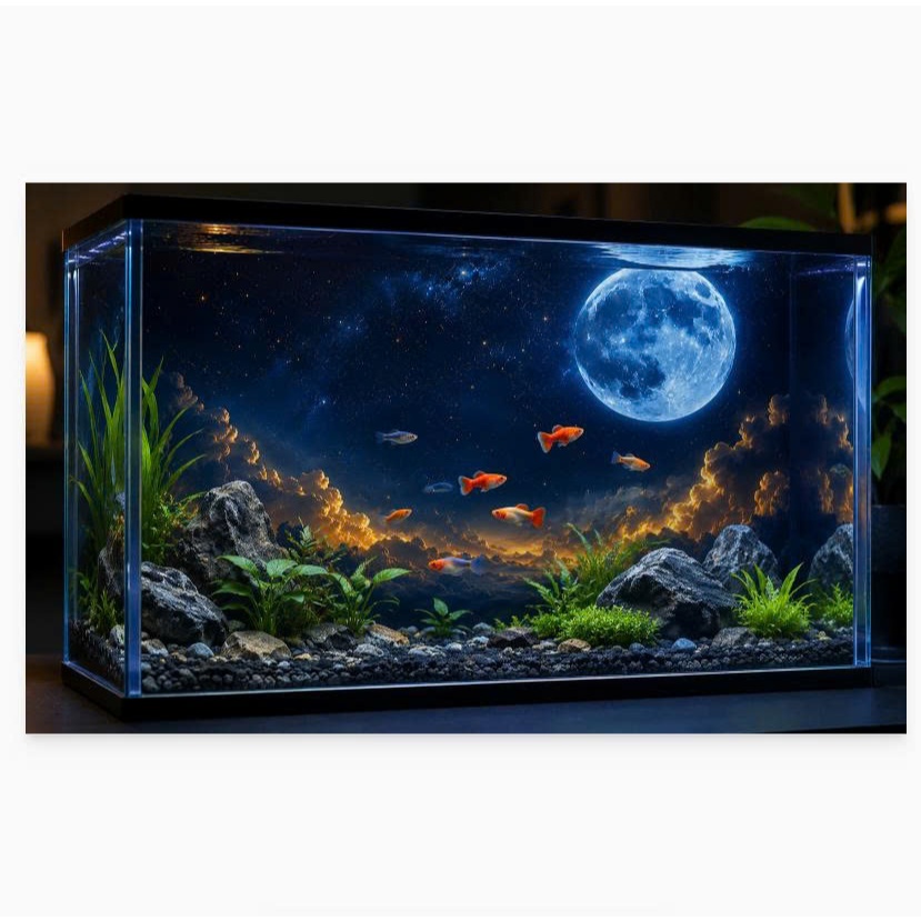 Decal tranh dán hồ cá 3D Kho In Ấn HC47 chống nước, In KTS dán dễ, gỡ dễ, có keo sẵn, nhiều kích cỡ