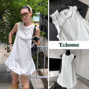 Váy trắng ba lỗ dáng bí viền bèo 205 TCHOOSE