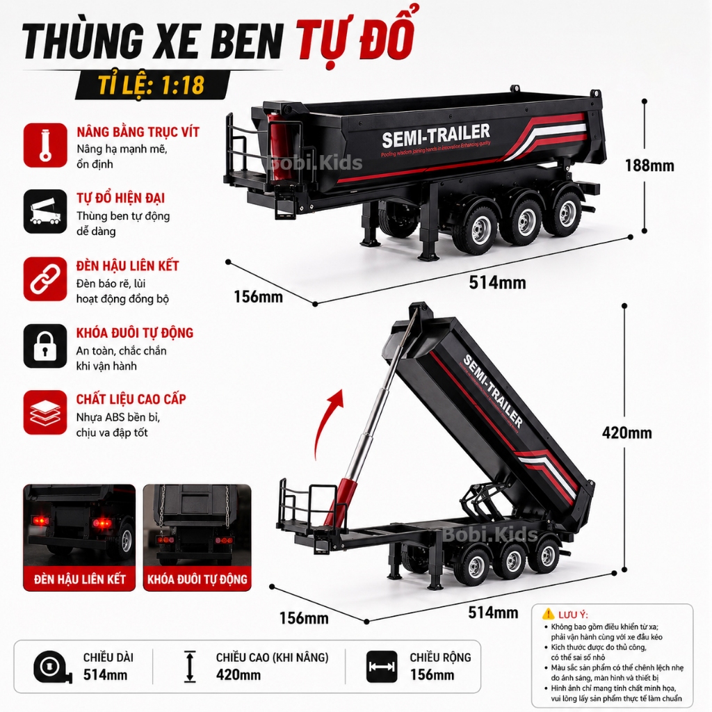 Mô Hình Xe Rơ Móc Kéo Ben Huina 1509 Tỷ Lệ 1:18 - Xe Tải Thùng Ben Đổ Vật Liệu Điều Khiển Từ Xa Cao Cấp Cho Huina 1501