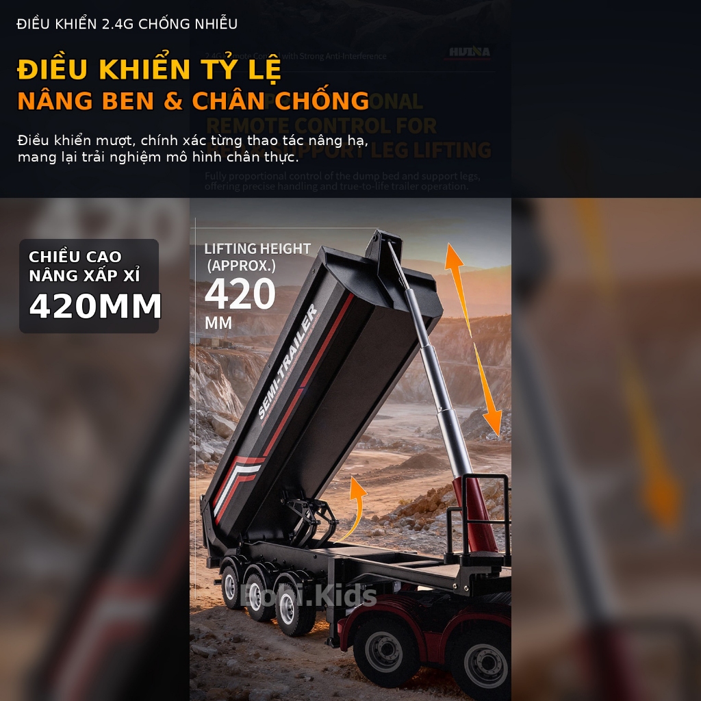 Mô Hình Xe Rơ Móc Kéo Ben Huina 1509 Tỷ Lệ 1:18 - Xe Tải Thùng Ben Đổ Vật Liệu Điều Khiển Từ Xa Cao Cấp Cho Huina 1501