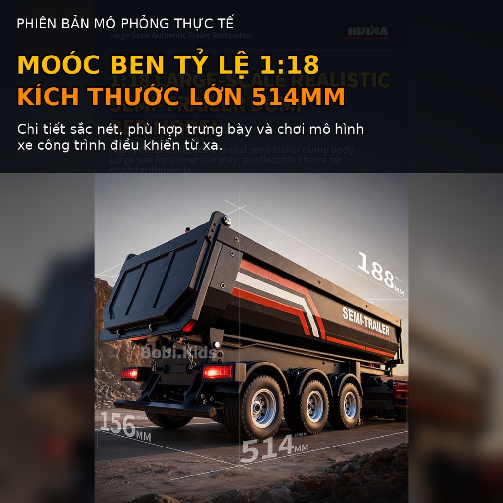 Mô Hình Xe Rơ Móc Kéo Ben Huina 1509 Tỷ Lệ 1:18 - Xe Tải Thùng Ben Đổ Vật Liệu Điều Khiển Từ Xa Cao Cấp Cho Huina 1501