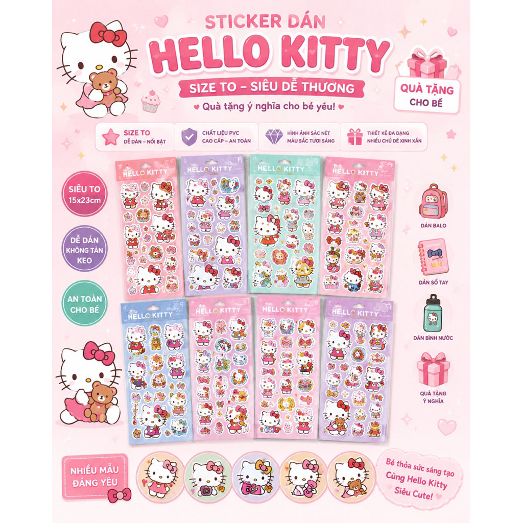 [Sticker dán]-Set sticker dán mẫu HELLO KITTY, quà tặng, trang trí tập ...