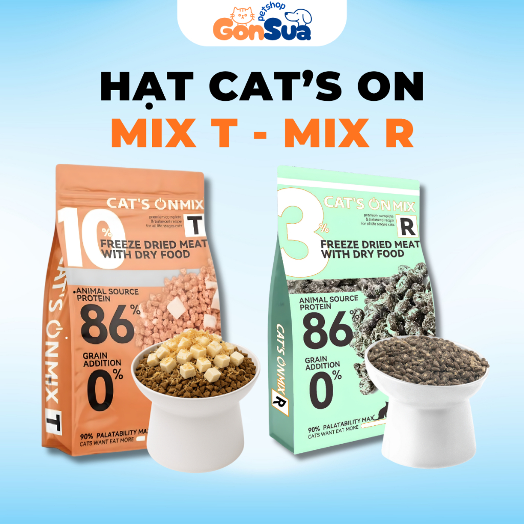 Hạt Cat's On Mix R & Mix T Cho Mèo Topping Gà Viên, Phủ Ruốc Gà, Tiêu Búi Lông, Cân Bằng Hệ Tiêu Hoá
